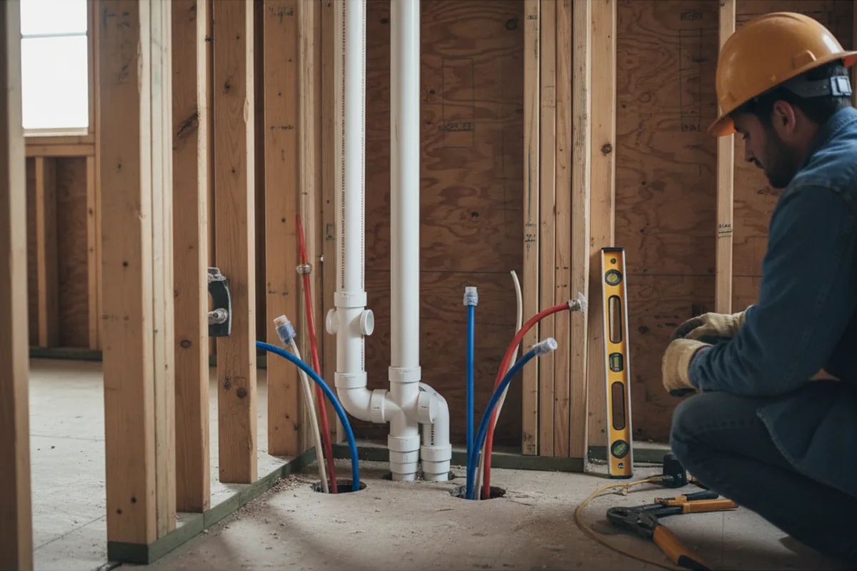 Drain and supply rough-in during Sump Pump Repair in Chesapeake City